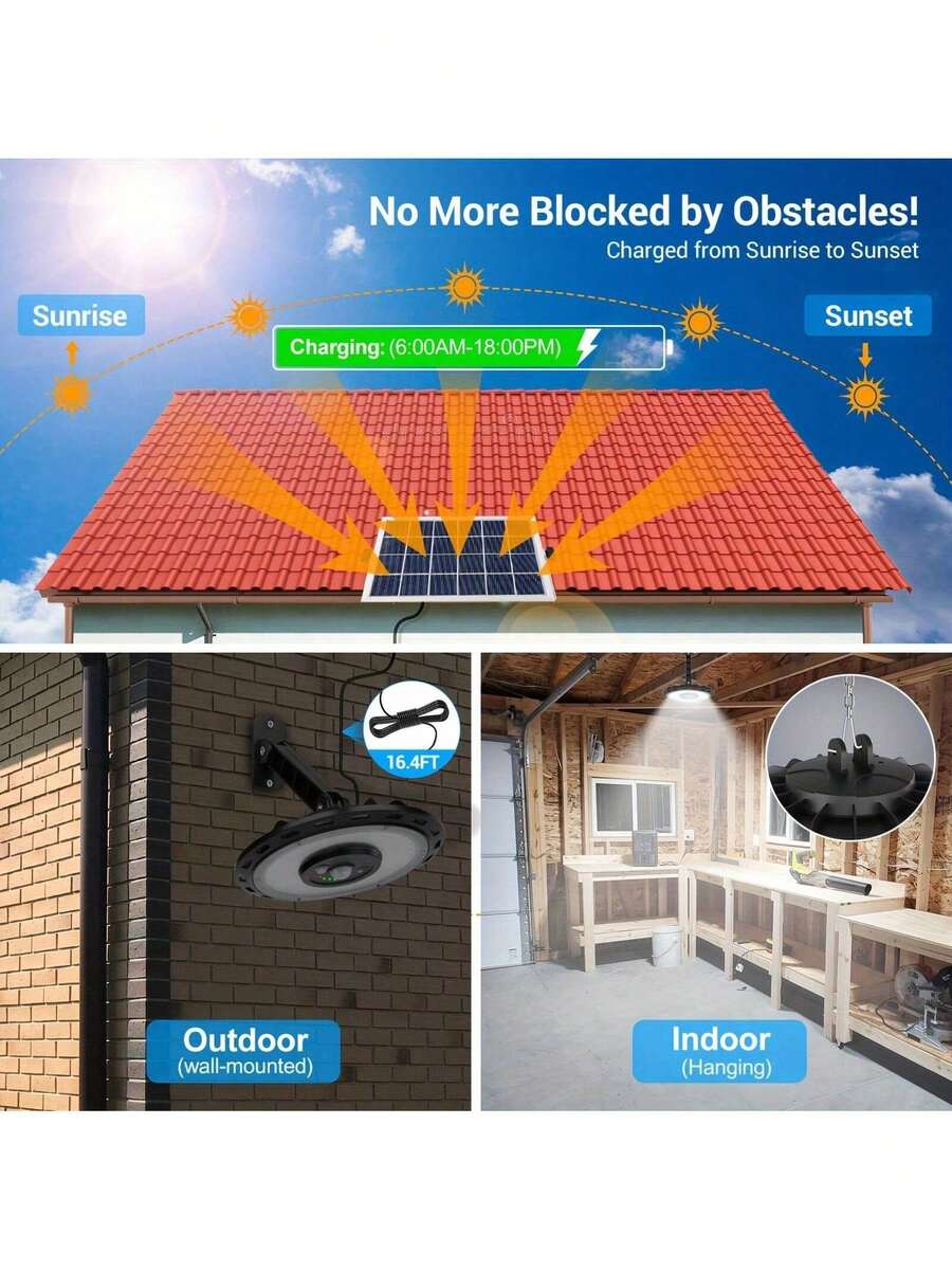 Solar Lights Indoor Outdoor, 3000LM Dimmable 5 Modes (2 For All Day