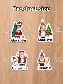 6/15/30PCS 定制圣诞照片名称贴纸，个性化不对称形状镂空名称贴纸，白色背景与圣诞树，圣诞雪人图案设计，定制节日标签贴纸，多用途彩色 PVC 防水名称贴纸，适用于礼品包装、信封封口、礼品袋装饰、笔记本圣诞贴纸、给家人、朋友、儿子、女儿的圣诞礼物 - 彩色 - 查看 5