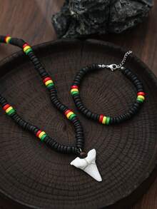 2 chiếc vòng cổ hạt cườm nhiều màu sắc thời trang hình cá mập và vỏ dừa cho nam, thích hợp để đeo hàng ngày - Nhiều màu - Xem 7