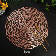 1pc/2pcs/4pcs/6pcs/8pcs Perforated Rose Gold Foil PVC Heat Insulation Non-Slip Mat, For Hotel & Restaurant Decor - Hollow Rose Placemat - View 11