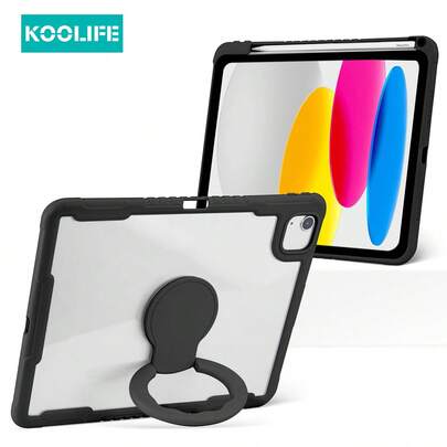 1 件 Koolife 透明超薄带支架平板电脑防摔保护壳，内置铅笔槽多功能支架，全身 TPU+PC 兼容 iPad/iPad Pro/Mini/Air/2/5/6