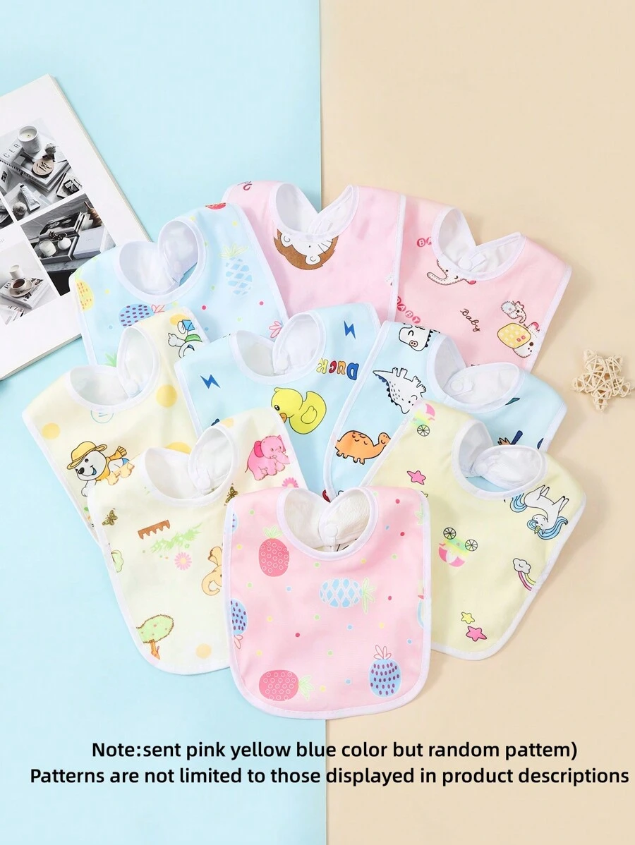 6pcs/Set Random Pattern Crystal Velvet UShaped Waterproof Baby Bibs