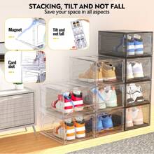 6/9/10 Pieces Transparent Thickened Shoe Box, Shoe Storage Box With Magnetic Door, Closet Shoe Box, Sneaker Box, Dustproof And Waterproof, Stacking Shoe Box, Upgraded Sturdy Shoe Box, Multi-Functional Sneaker Organiser﻿
