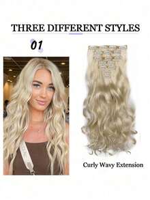 Bộ 7 món gồm 16 kẹp tóc giả tổng hợp dài 24 inch, tóc xoăn, chịu nhiệt, màu chuyển sắc đen nâu vàng dành cho nữ. - Nhiều màu - Xem 6