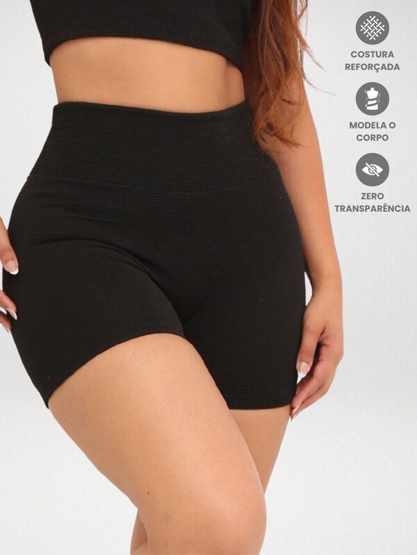 Short Canelado Feminino Roupa Academia Fitness Esportivo