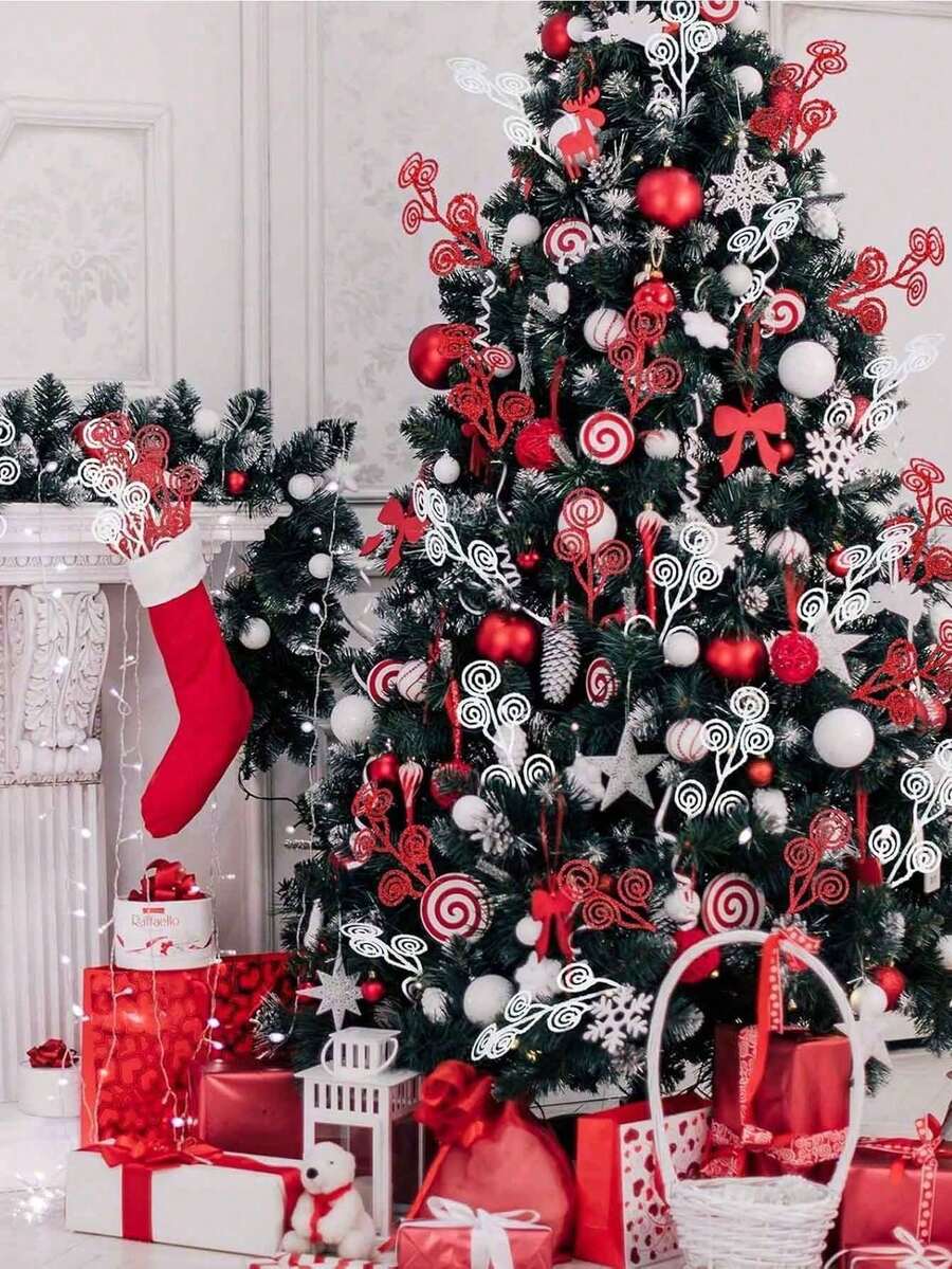 10Pcs Christmas Curly Tree Picks Sprays Twigs 12 Inch Decorative Candy