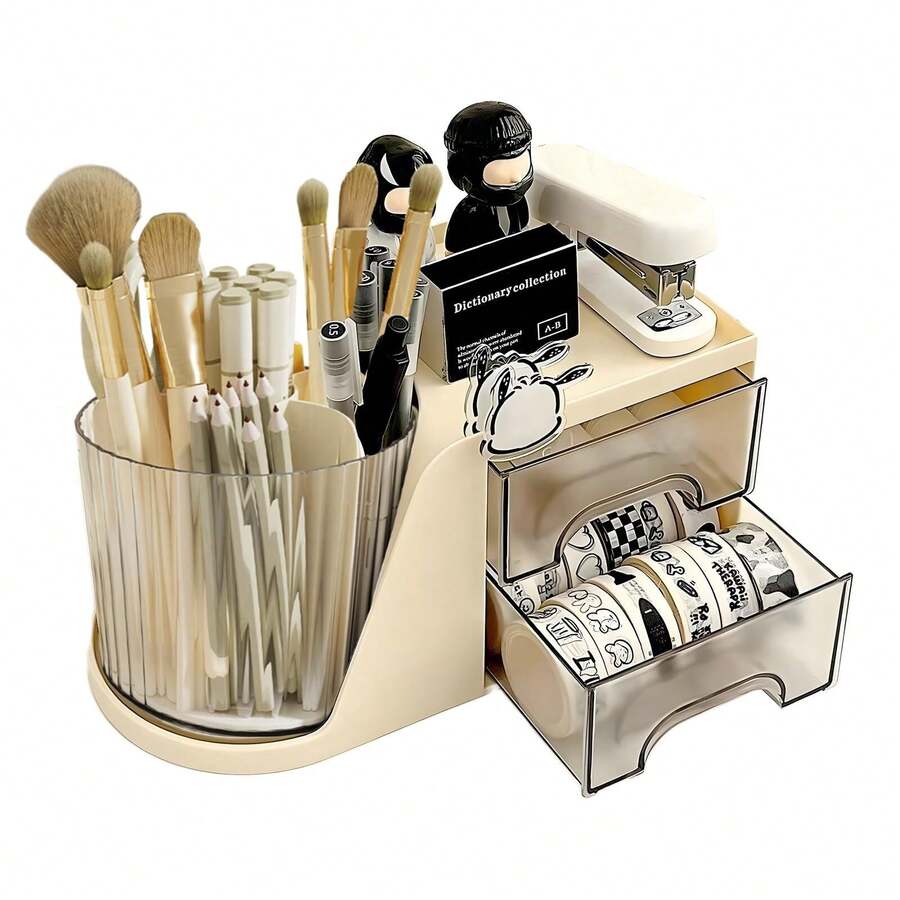 Boîte de rangement pivotante à 360° pour pinceaux de maquillage, organisateur de maquillage pour rouge à lèvres, crayons à paupières - Multicolore - Voir 1