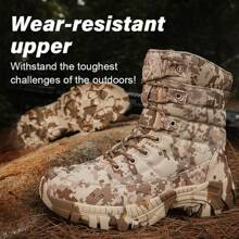 Men's Camouflage Hunting Boots Waterproof Hiking Boots Anti Slip Lightweight Breathable Durable Outdoor Shoes High Top Fishing Rock Climbing Hiking - 迷彩棕 - 查看 6