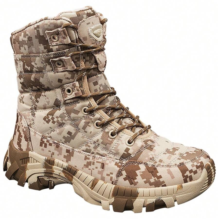 Men's Camouflage Hunting Boots Waterproof Hiking Boots Anti Slip Lightweight Breathable Durable Outdoor Shoes High Top Fishing Rock Climbing Hiking - 迷彩棕 - 查看 1