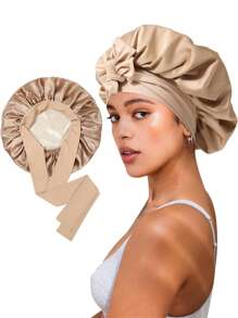 Awegeo Bonete de mujer de doble capa, de unicolor, doble cara, de seda suave, de moda para dormir