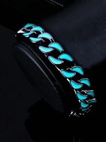 1 chiếc vòng tay mắt xích Hip Hop bằng thép không gỉ phát sáng dành cho nam, phụ kiện Halloween phát sáng trong bóng tối - Nhiều màu - Xem 1