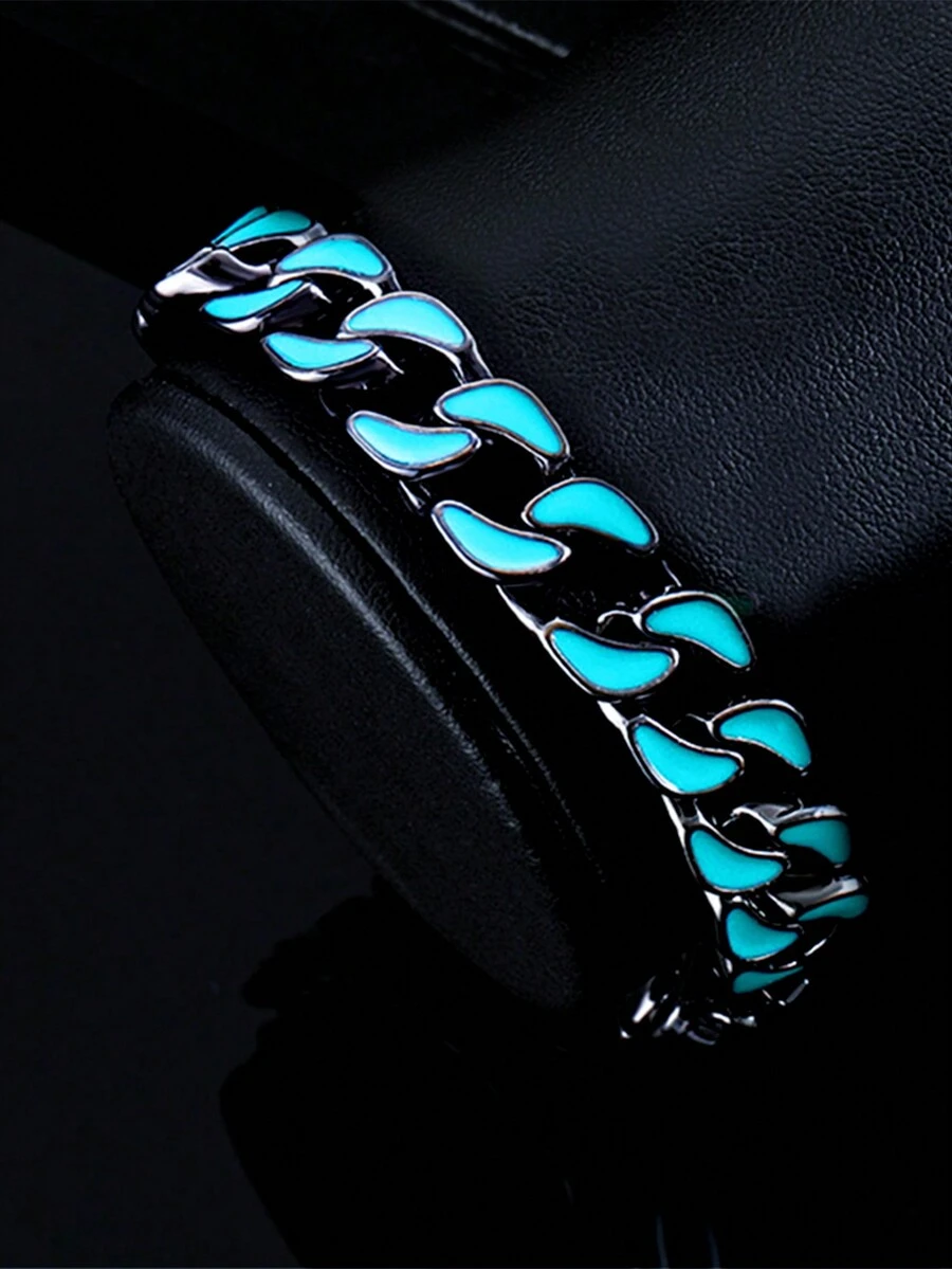 1 chiếc vòng tay mắt xích Hip Hop bằng thép không gỉ phát sáng dành cho nam, phụ kiện Halloween phát sáng trong bóng tối - Nhiều màu - Xem 1