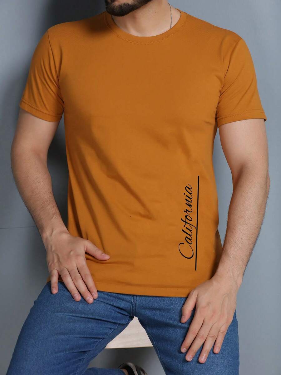 California Men's Short Sleeve T-Shirt - 駝色 - 查看 1