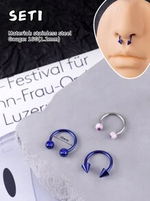 3Pcs Y2k Style Colorful Nose Ring Horseshoe Nose Hoops Earring 16g Stainless Steel Septum Jewelry Nose Ring Lip Ring Hinged Septum Hoops Piercing Jewelry, Septum Clicker Ring, Hoop Nose Ring For Septum, Helix, Rook, Tragus, Daith, Cartilage Earring For Women Men Halloween Piercing Body Jewelry For Party Dates Daily Wear