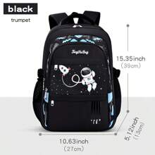 學生輕量太空人大容量背包 男孩女孩青少年適用 可愛皇家藍黑色 - 黑色 - 查看 12