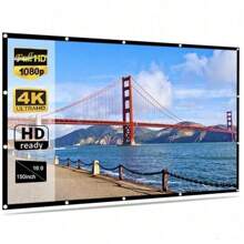 Pantalla de proyección exterior de 150 pulgadas, pantalla de proyector lavable de 150 pulgadas, relación de aspecto 16:9, pantalla de cine portátil para teatro en casa, interior y exterior, compatible con proyección por ambos lados, portátil y plegable - Blanco - Ver 1