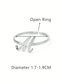 1 件简约 A-Z 首字母开口戒指，适合女士男士，18K 镀金不锈钢个性化 26 个英文字母戒指，精致可调节指环情侣时尚珠宝配饰