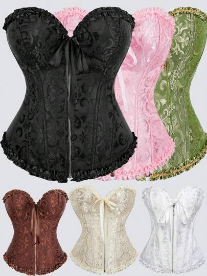 拉链紧身胸衣宫廷风格紧身胸衣，带骨塑腰部和提升胸部，性感提花塑身衣上衣，适合搭配连衣裙、圣诞上衣