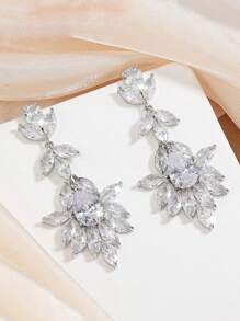 奢华花朵方晶锆石吊坠耳环 2 件女式镀银波西米亚新娘婚礼珠宝礼物 送给女友妻子母亲节情人节、妈妈、母亲、母亲节、礼物 - 銀色 - 查看 10