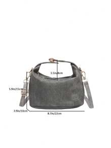 1pc Denim Effect Boxy Shoulder Bag With Adjustable Strap, PU Material Zipper Closure Fashionable Handbag For Women, Suitable For Daily Use, Dating, Shopping And Work - Dark Grey - View 2