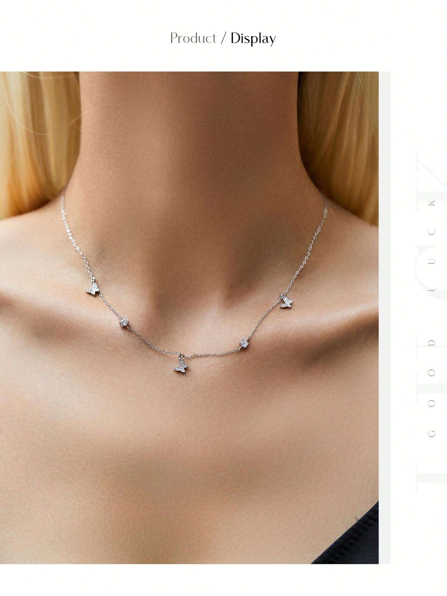 MODIAN 925 Sterling Silver Flying Butterfly CZ Necklace Simple Link