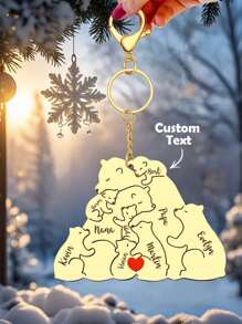 1pc Custom Bear Family Name Keychain With 1-9 Children Names Stainless Steel Personalized Family Keyring