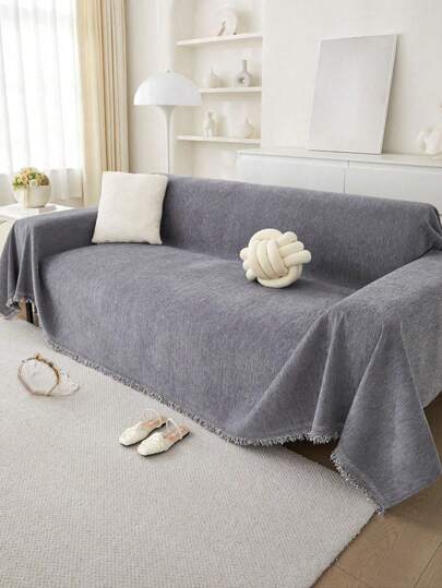 Capa de sofá com borlas de chenille de cor sólida de 1 peça, resistente a arranhões, antisujeira e durável, adequada para decoração sazonal de casa na sala de estar e no quarto, lavável à máquina, serve para sofás de 1, 2, 3 e 4 lugares