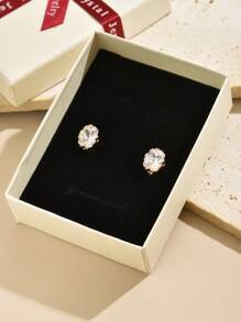 1 Caja de regalo con 2 piezas de Pendientes de aro clásicos elegantes con piedras de circonita cuadradas, para uso diario, regalo nupcial, regalo para el amor, regalo para mamá, caja de regalo, regalo de cumpleaños