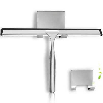 1pc All-Purpose Stainless Steel Shower Squeegee For Shower Glass Door With Adhesive Hooks, Bathroom Cleaner Tool Household Window Mirror Squeegee , Cleaning Tile Wall, Car, 10 Inch Home Bathroom Decor Fall Decor Back To School