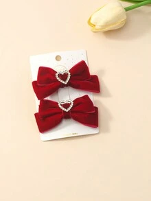 2 件优雅天鹅绒心形和蝴蝶结发夹，适合日常佩戴，秋冬季 - 彩色 - 查看 8