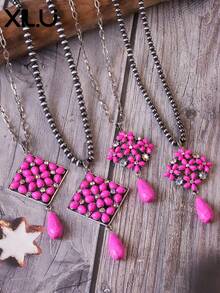 1 chiếc vòng cổ mặt dây chuyền ngọc lam hình thoi phong cách Trung Hoa thời trang, dây chuyền áo len cho nữ - vòng cổ - Xem 8