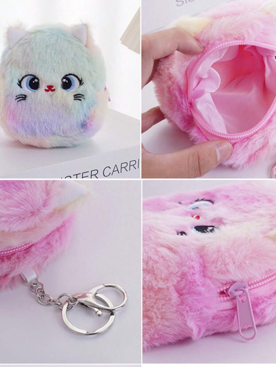 1pc Girls Cartoon Cat Plush Cute Coin Purse, Lightweight And Portable