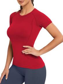 MathCat Workout Shirts For Women, Workout Tops For Women, Yoga Short Sleeve Shirts Soft Seamless Gym Shirts - 紅色 - 查看 1