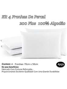 Kit 04 Percale Pillowcases 200 Threads Cotton Pillow - 白色的 - 查看 2