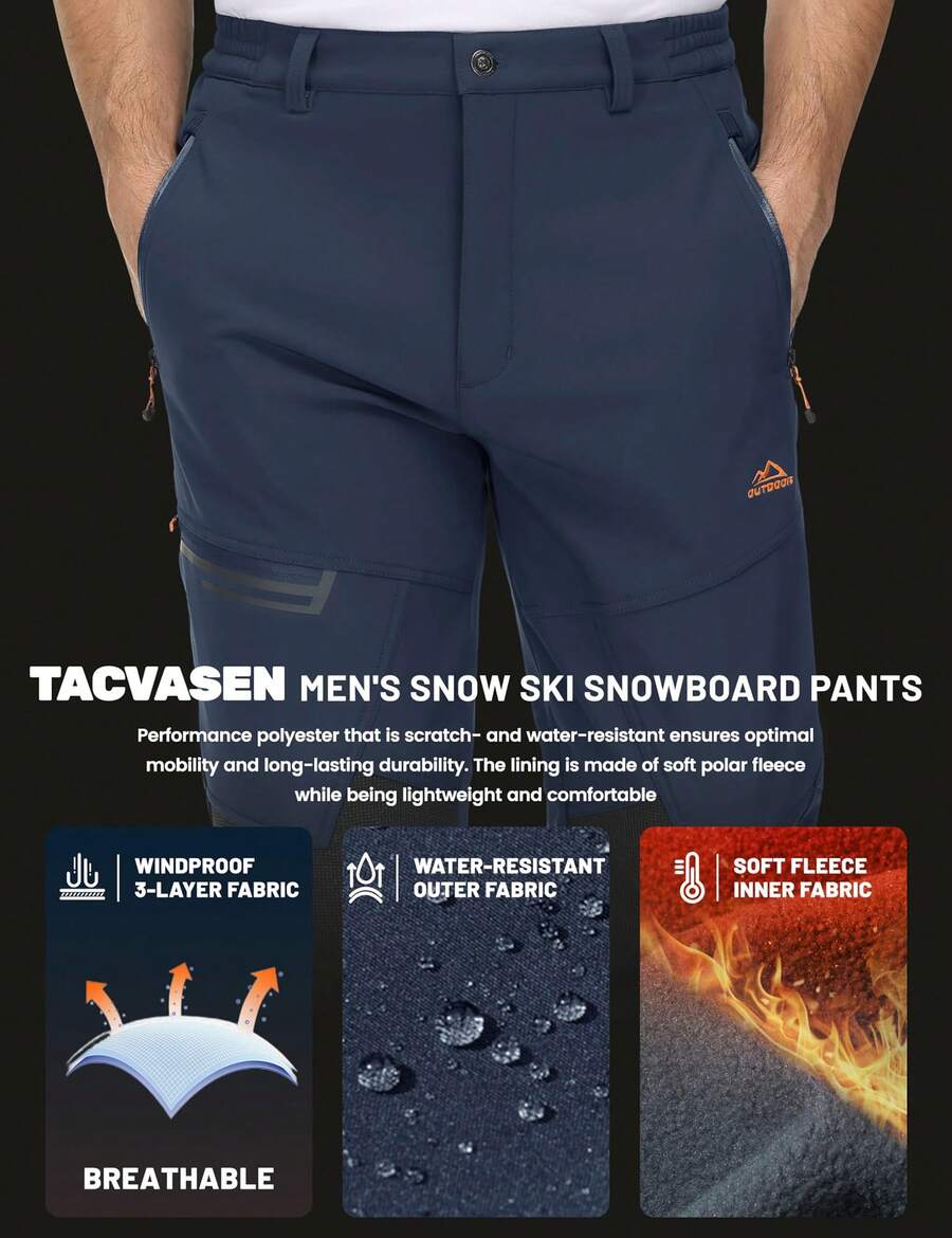 Men's Mountain Ski Snow Pants Softshell Hiking Pants Insulated Fleece