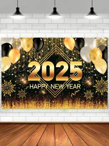 1 件 100*150 厘米新年快乐庆祝背景横幅，新年烟花气球倒计时时钟风格涤纶吊旗背景布适用于 2025 年新年派对家庭房间家庭活动照片展位节日墙壁背景装饰，新年礼物，花园庭院装饰花园旗帜 - 新年氣球 - 查看 4