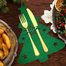 Bộ 12 chiếc/Bộ đựng dao kéo cây thông Noel màu đỏ và xanh lá cây, Túi đựng thìa nĩa bằng nỉ, Túi đựng dao kéo trang trí bàn tiệc Giáng sinh, Quà tặng trang trí Giáng sinh Phục sinh - Nhiều màu - Xem 5
