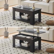 CLIPOP Lift Top Coffee Table, Wooden Coffee Table With Hidden Compartment And Open Storage Shelf,Modern Sofa Side Table Center Table For Living Room And Bedroom - Black - View 6