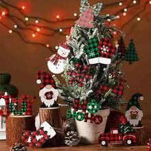 12 件圣诞木制装饰，木制雪花、小矮人、雪人挂饰，圣诞树装饰，圣诞吊坠装饰，2025 圣诞装饰，圣诞装饰，家居圣诞装饰 - 彩色 - 查看 2