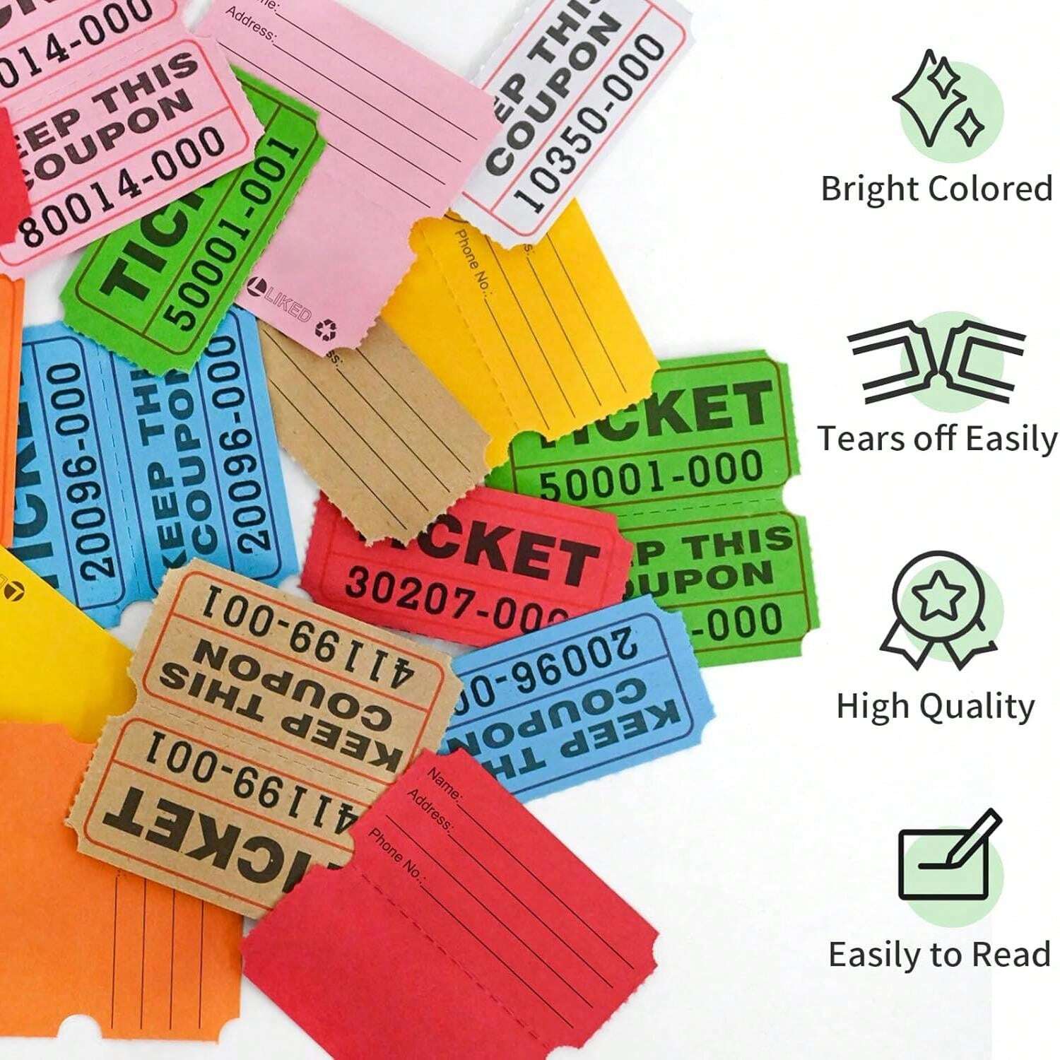 400 Raffle Tickets, Red (7 Color Selection), Double Roll, Ticket For