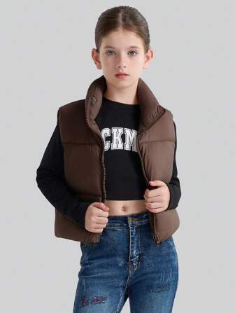 Gilet corto e leggero imbottito per ragazze, resistente all'acqua, senza maniche, adatto a ragazze in età pre-adolescenziale, ideale per l'inverno