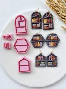 Bookshelf Shape Polymer Clay Cutters, Clay Earring Cutters For Polymer Clay Jewelry Making, Polymer Clay Stud Earring Making Tools, Clay Jewelry Making Kit, Clay Earring Molds, PLA Material, DIY Earring Gift - Pink - View 1