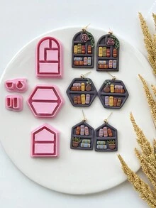 Bookshelf Shape Polymer Clay Cutters, Clay Earring Cutters For Polymer Clay Jewelry Making, Polymer Clay Stud Earring Making Tools, Clay Jewelry Making Kit, Clay Earring Molds, PLA Material, DIY Earring Gift - Pink - View 2
