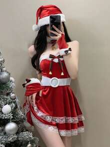 Đồ lót gợi cảm Giáng sinh mùa đông cho nữ Váy nhung gợi cảm Áo sơ mi tiệc Giáng sinh - Đỏ - Xem 7