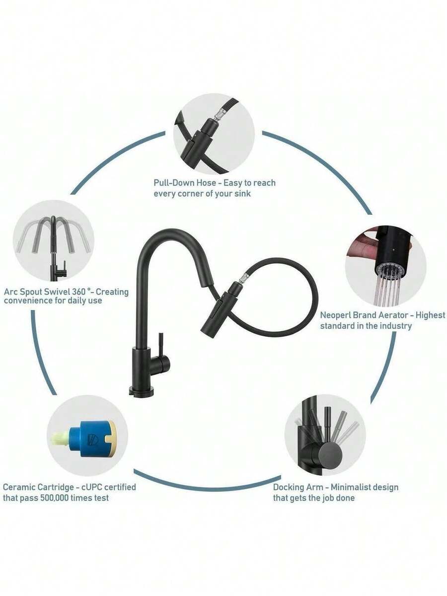 Matte Black Kitchen Sink Faucet Pull Out Sprayer Swivel Single Handle