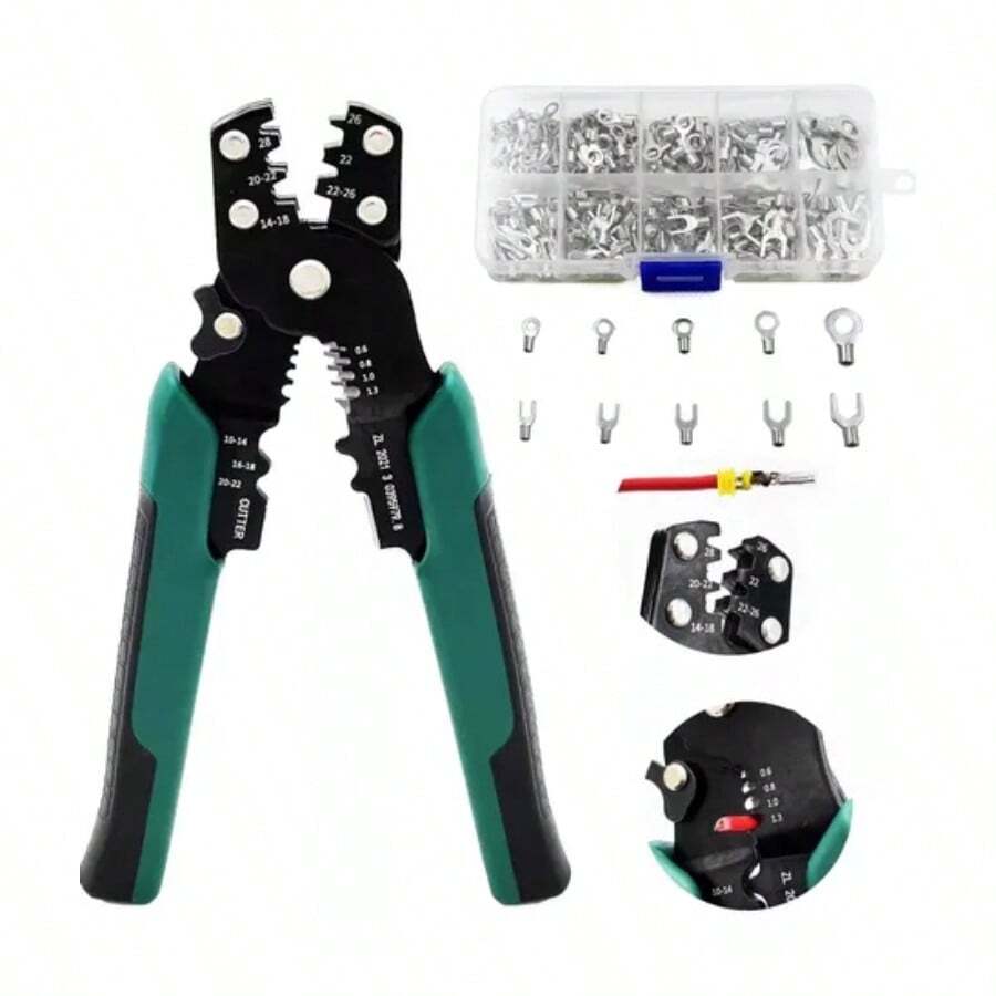 320PCS Cold Pressed Bare Terminals Set, Insulated Terminal Crimping Pliers Wire Stripper - Green - View 1
