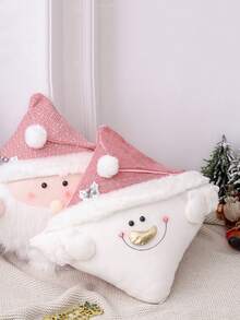 1 cái/2 cái Vỏ gối sáng tạo hoạt hình, có mũ ông già Noel màu hồng và họa tiết người tuyết, Vỏ gối trang trí Giáng sinh, Vỏ gối 3D dễ thương để trang trí nhà cửa, Trang trí phòng sofa Quà tặng tốt nhất - Nhiều màu - Xem 2