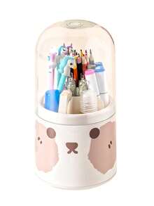 实用桌面化妆品收纳盒，大容量化妆刷和口红收纳盒，带旋转盖，防尘，可爱化妆刷架，桌面笔筒，办公及学生文具收纳盒 - 彩色 - 查看 2