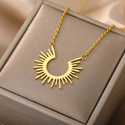 COINBUFF 1 peça 18K banhado a ouro aço inoxidável elegante recorte de sol linear geométrico pingente colar, adequado para uso diário feminino