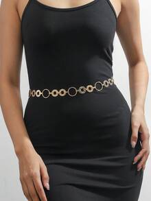 锌合金新款设计细腰链装饰腰带链配件，金色/银色时尚女士腰带臀骨链，社交媒体潮流 - 金色 - 查看 1